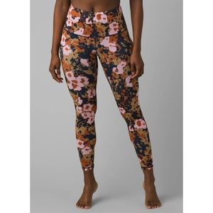 Prana Floral Print High-Rise Leggings in Pink, Brown & Navy